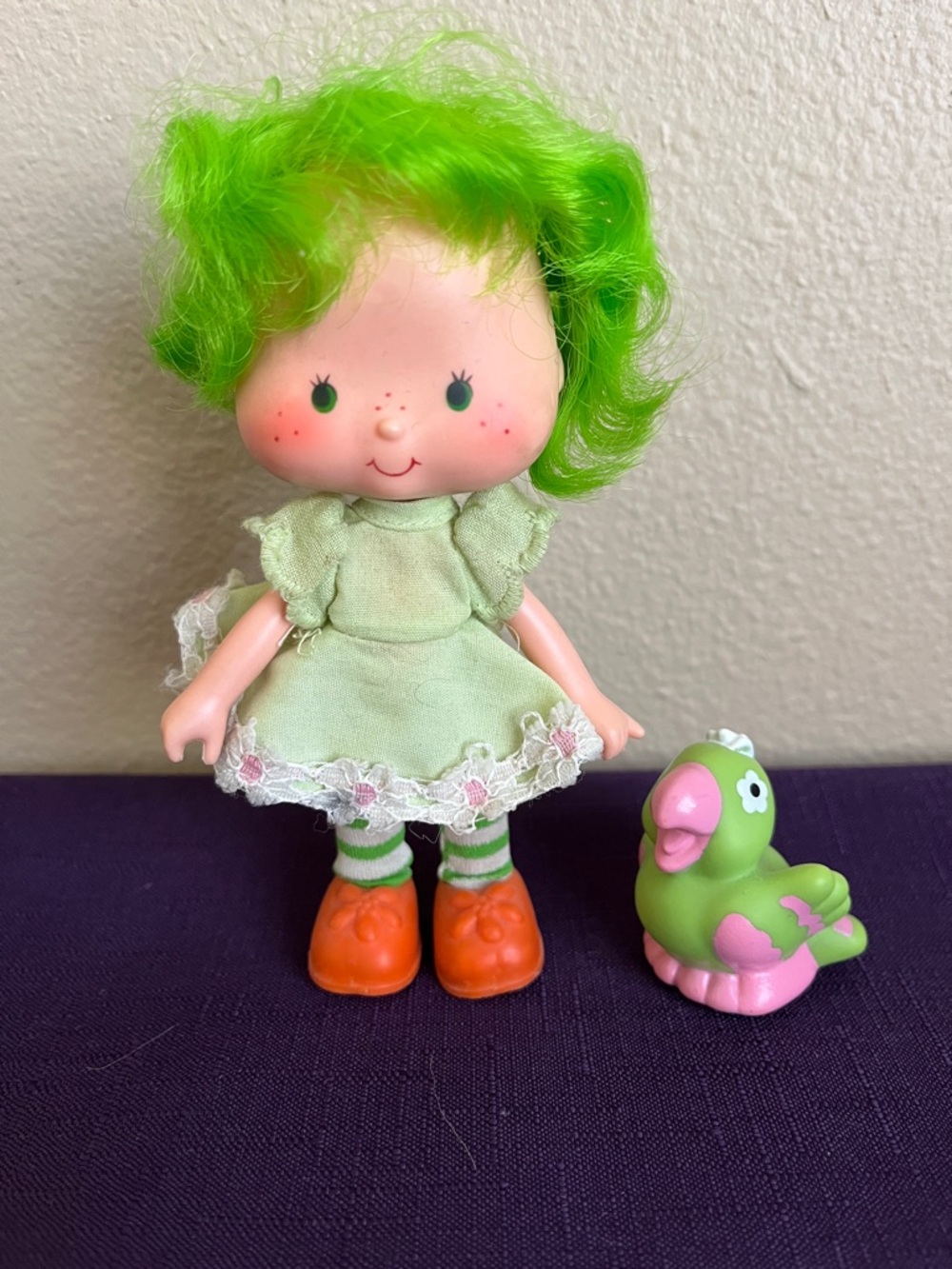 Vintage 1979 Strawberry Shortcake LIME CHIFFON Doll with Parfait Parrot pet